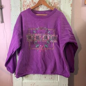 Women’s vintage “la roma eterno” purple floral crewneck sweatshirt